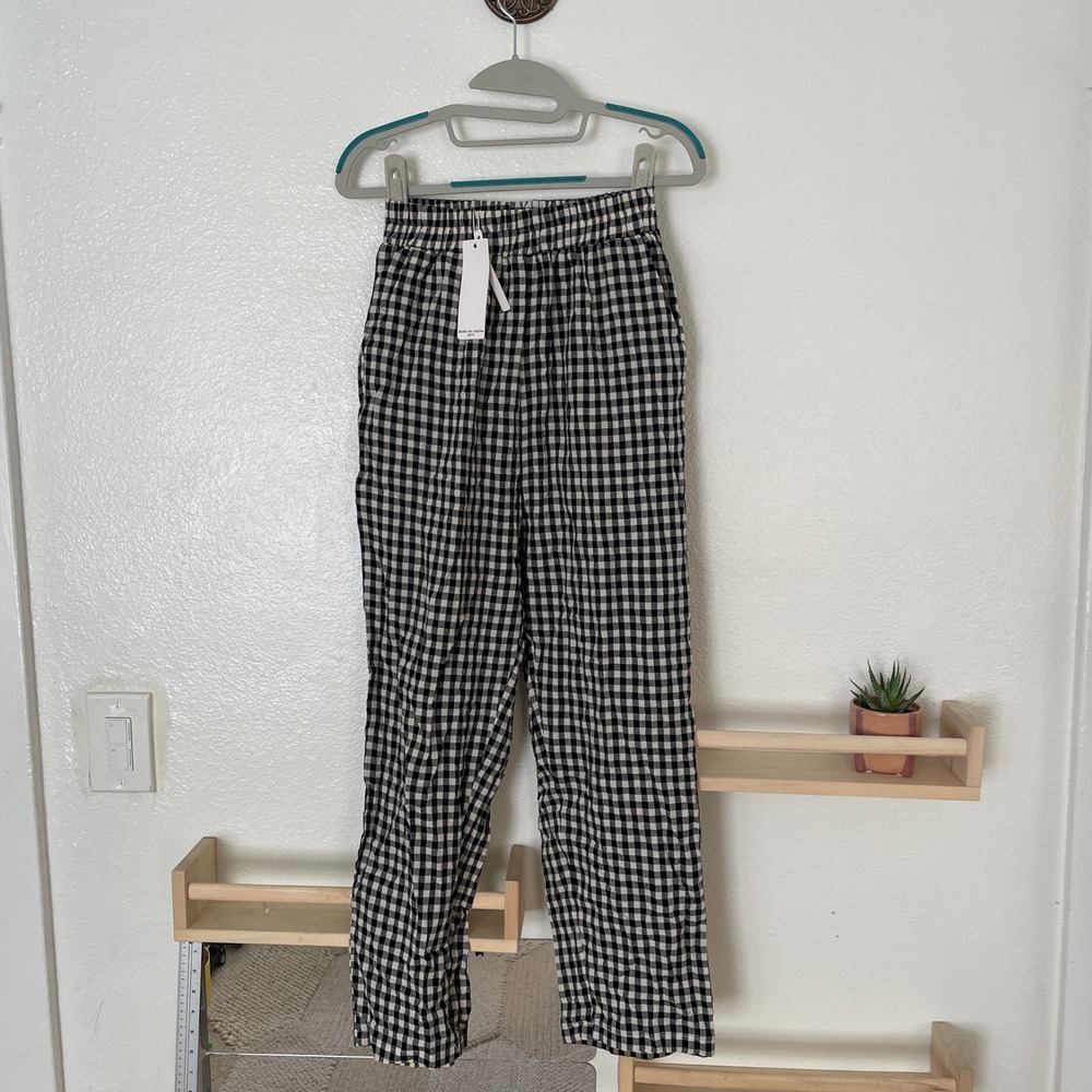 Drole de Copine Paris Gingham Elastic Waist Pants Black White Check S/M